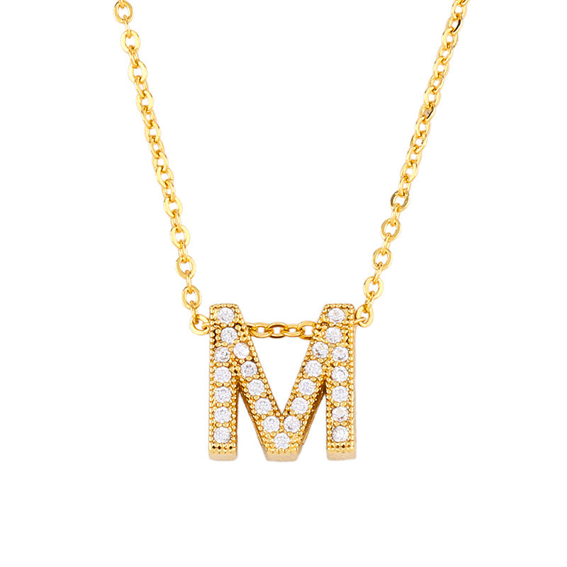 Wholesale 26 English Alphabets Gold-plated Necklaces with Diamonds